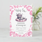 Invitation Saint Vache Rose fille premier anniversaire (Debout devant)