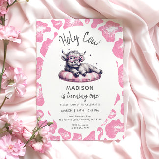 Invitation Saint Vache Rose fille premier anniversaire