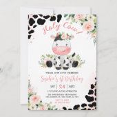 Invitation Saint Vache rose Floral 1er anniversaire fête (Devant)
