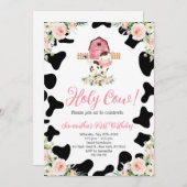 Invitation Saint Vache rose Floral Premier anniversaire fête (Devant / Derrière)