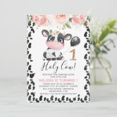 Invitation Saint Vache rose or floral un 1er anniversaire (Debout devant)