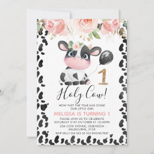 Invitation Saint Vache rose or floral un 1er anniversaire