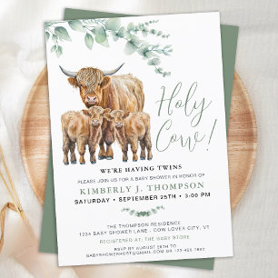 Invitation Saint-Vache Twins Highland Calf Baby shower de ver