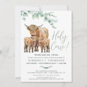 Invitation Saint-Vache Twins Highland Calf Baby shower de ver (Devant)