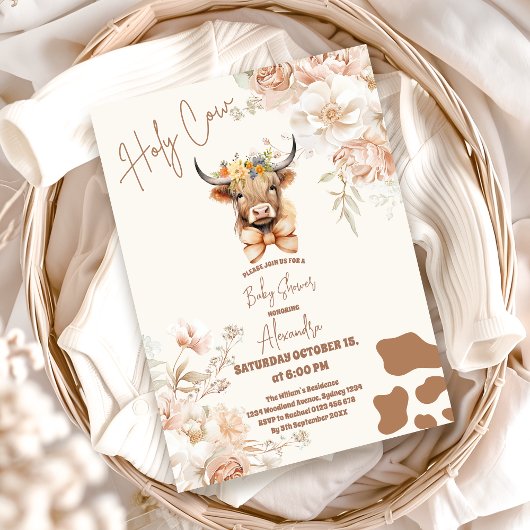 Invitation Saint-Vache Végétation Highland Vache Baby shower