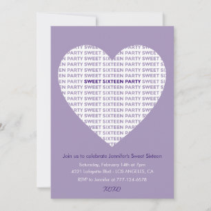Invitation Saint-Valentin 16 ans xoxo violet