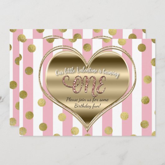 Invitation Saint Valentin 1er anniversaire ONE Gold Heart Pin (Devant / Derrière)