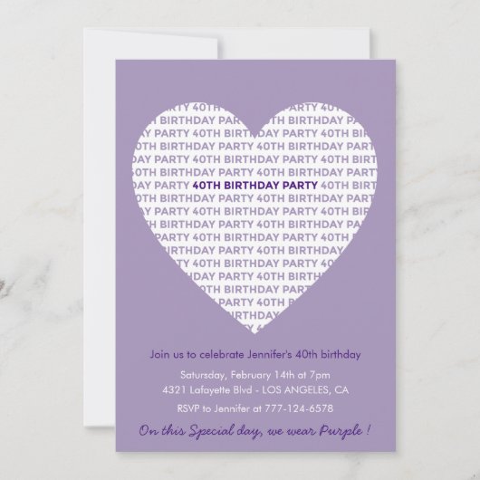 Invitation Saint-Valentin 40e anniversaire typographie Douce (Devant)