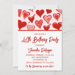Invitation Saint-Valentin 40ème anniversaire cœurs rouges ros