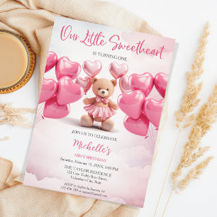 Invitation Saint-Valentin Amoureux Coeur rose Teddy Bear