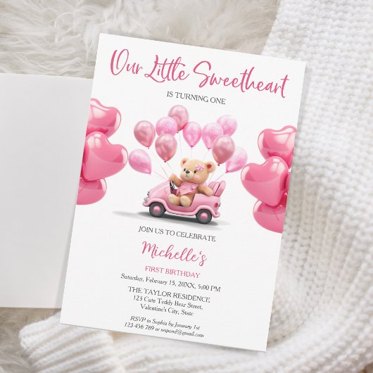 Invitation Saint-Valentin Amoureux Coeur rose Teddy Bear