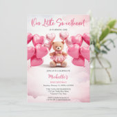 Invitation Saint-Valentin Amoureux Coeur rose Teddy Bear (Debout devant)