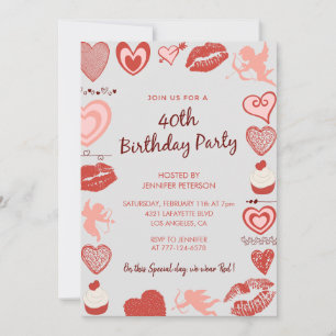 Invitation Saint-Valentin anniversaire 40e Gray mignonne ange