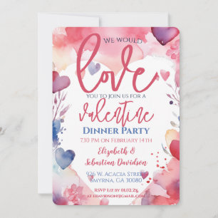 Invitation Saint Valentin Aquarelle Diner