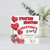 Invitation Saint Valentin au coeur rouge et champagne Pois (Debout devant)