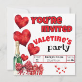 Invitation Saint Valentin au coeur rouge et champagne Pois (Devant)