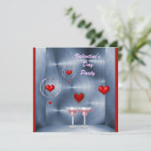 Invitation Saint-Valentin aux Coeurs rouges et Martini rose (Debout devant)
