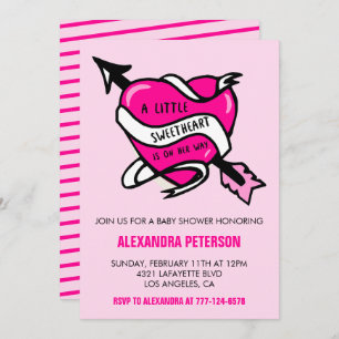 Invitation Saint-Valentin baby shower Flèche à coeur rose