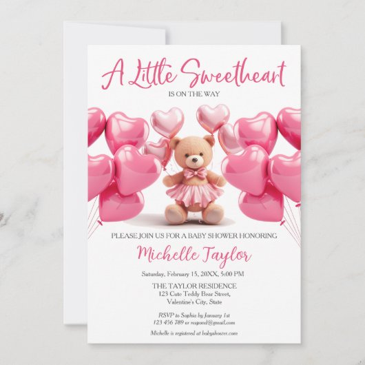 Invitation Saint Valentin baby shower mignon ours amour (Devant)
