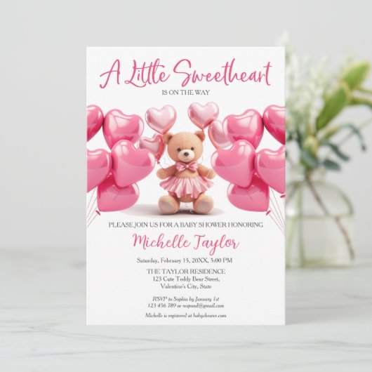 Invitation Saint Valentin baby shower mignon ours amour (Debout devant)