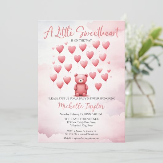 Invitation Saint Valentin baby shower mignon ours amour (Debout devant)