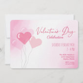 Invitation Saint Valentin Ballons roses à l'aquarelle fête (Devant)