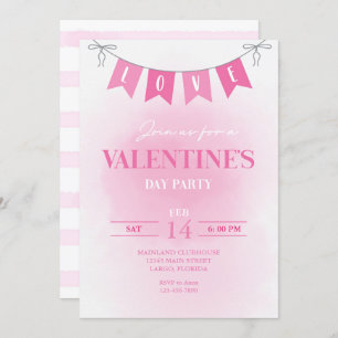 Invitation Saint-Valentin Bannière Amour Pink Watercolor Part