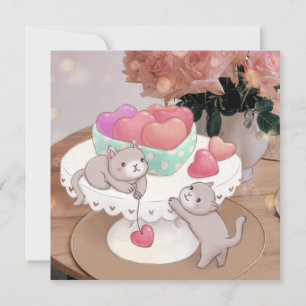 Invitation Saint-Valentin : Chats, Coeurs Coeurs Cookies & Fl