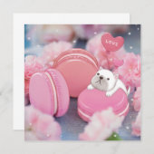 Invitation Saint-Valentin : Chien de taureau, Macarons et Fle (Devant / Derrière)