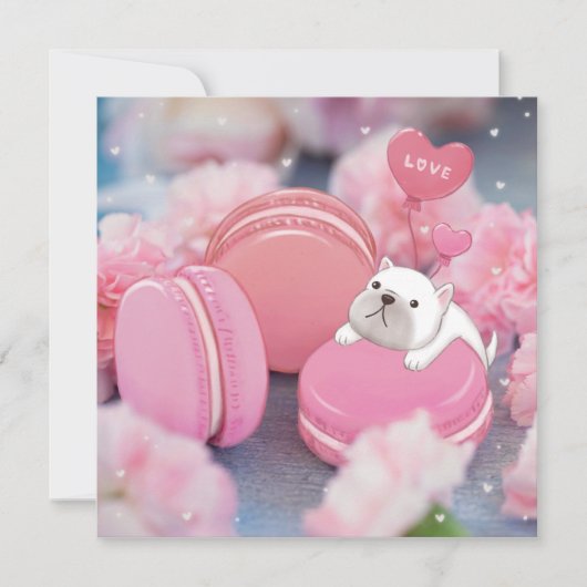 Invitation Saint-Valentin : Chien de taureau, Macarons et Fle (Devant)
