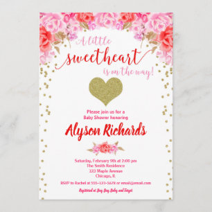 Invitation Saint Valentin coeur rose rouge baby shower