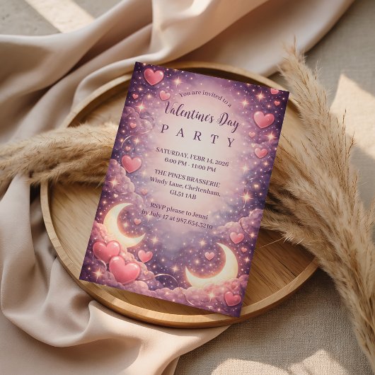 Invitation Saint-Valentin Cœurs de Lune Célestes
