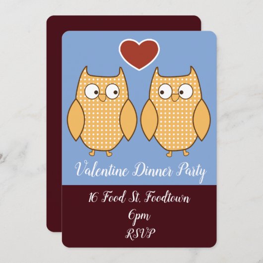 Invitation Saint Valentin coeurs dîners fantaisistes (Devant / Derrière)