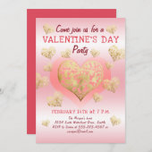 Invitation Saint Valentin Coeurs d'or rose (Devant / Derrière)