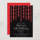 Invitation Saint Valentin Coeurs rouges Février Noir fête d'a (Devant / Derrière)