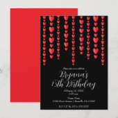 Invitation Saint-Valentin Cœurs Rouges Février Noir Fête d'An (Devant / Derrière)