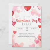 Invitation Saint Valentin Coeurs rouges roses (Devant)