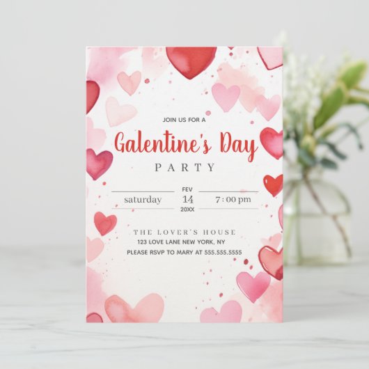 Invitation Saint Valentin Coeurs rouges roses (Debout devant)