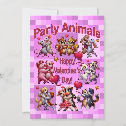 Invitation Saint Valentin Couples dansants "Animaux de fête" (Devant)