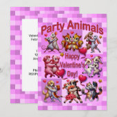 Invitation Saint Valentin Couples dansants "Animaux de fête" (Devant / Derrière)