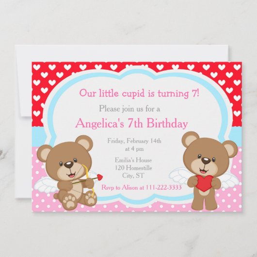 Invitation Saint Valentin Cute Cupid Ours Anniversaire (Devant)