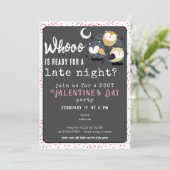 Invitation Saint Valentin Fête de la fin de la nuit Hibou thè (Debout devant)