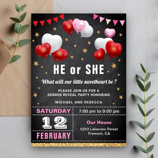 Invitation Saint Valentin, fête de la révélation de genre