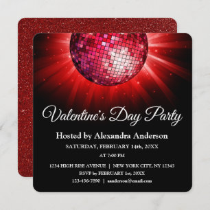 Invitation Saint Valentin Fête Rouge Disco Ball