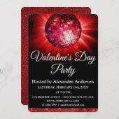 Invitation Saint Valentin Fête Rouge Disco Ball (Devant / Derrière)