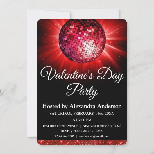 Invitation Saint Valentin Fête Rouge Disco Ball (Devant)