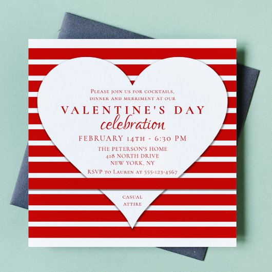Invitation Saint-Valentin Fête Rouge Stripes Amour Coeur