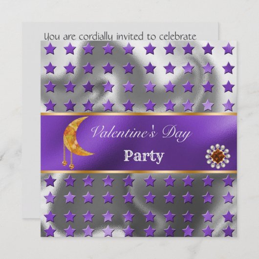 Invitation Saint-Valentin Lune Orange Pailleté Arg (Devant / Derrière)