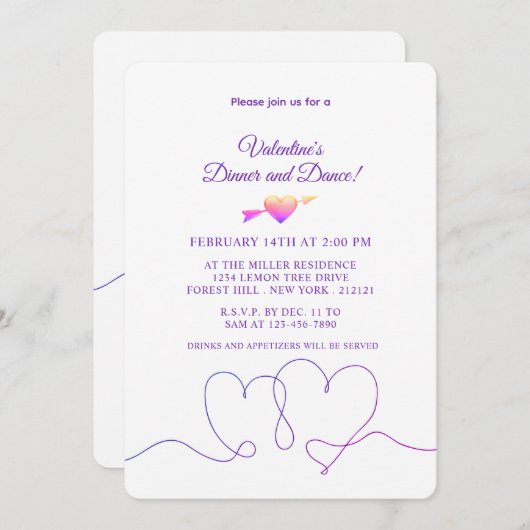 Invitation Saint Valentin minimaliste coeur pourpre (Devant / Derrière)