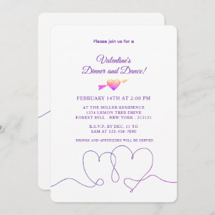Invitation Saint Valentin minimaliste coeur pourpre
